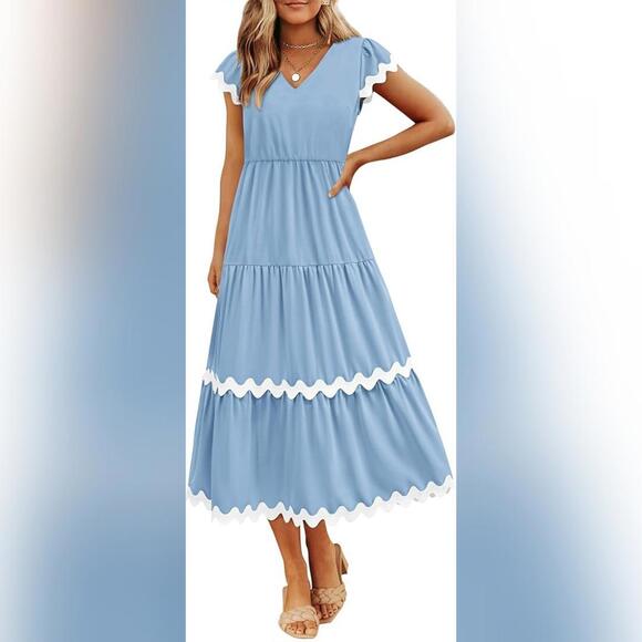 btfbm Dresses & Skirts - NWT BTFBM V Neck Cap Sleeve RIC Rac Loose Tiered A-Line Midi Dress, XXL